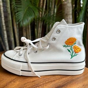Converse Floral Flower Embroidered Lift Platform White Women’s Size 8